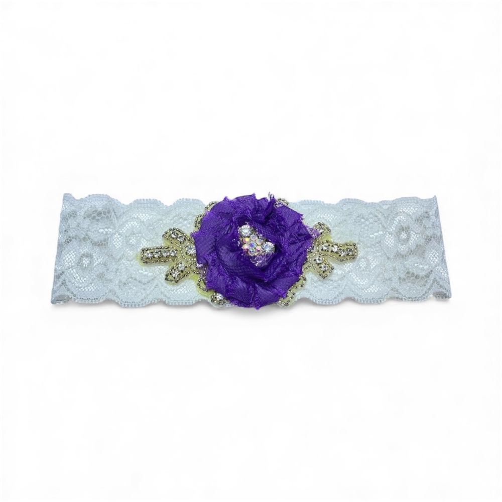 Purple and White Lace Wedding Garter
